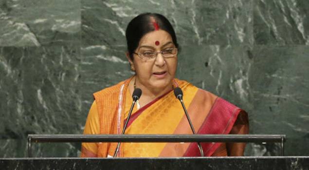 Sushma Swaraj addresses UN General Assembly.