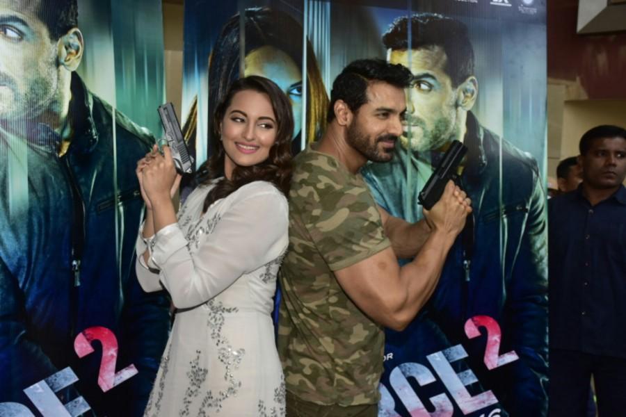 Makers of Force 2, Ajit Andhare, Vipul Amrutlal Shah, Abhinay Deo along with the starcast comprising of John Abraham, Sonakshi Sinha and Tahir Raj Bhasin presented to the audience, the power packed trailer of their film. John Abraham,Sonakshi Sinha,Force 2 trailer,Force 2 trailer launch,Force 2 trailer launch pics,Force 2 trailer launch images,Force 2 trailer launch photos,Force 2 trailer launch stills,Force 2 trailer launch pictures,Force 2,John Abraham and Sonakshi Sinh