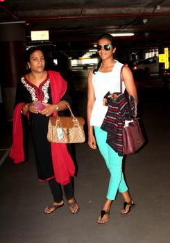 Silver winner of Rio Olympics 2016 PV Sindhu and Neha Dhupia spotted at Mumbai International Airport.