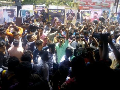 Mohanlal fans celebrate the release of Pulimurugan.