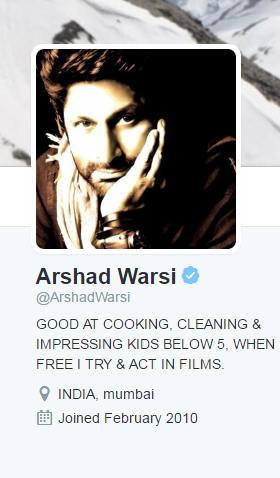 Arshad Warsi: Well the actor has made a genuine attempt to describe himself the way he is keeping it simple yet intriguing. Amitabh Bachchan,Twinkle Khanna,Rishi Kapoor,Amitabh Bachchan Twitter,Twinkle Khanna Twitter,Rishi Kapoor Twitter,Amitabh Bachchan Twitter status,Twinkle Khanna Twitter status,Rishi Kapoor Twitter status