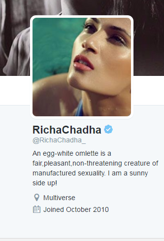 Richa Chadha: The actress is someone who comes out to the audiences as a straightforward person and telling out to the world what she feels with a punch of sarcasm and wit. Look at her doing it "The Richa Way". Amitabh Bachchan,Twinkle Khanna,Rishi Kapoor,Amitabh Bachchan Twitter,Twinkle Khanna Twitter,Rishi Kapoor Twitter,Amitabh Bachchan Twitter status,Twinkle Khanna Twitter status,Rishi Kapoor Twitter status