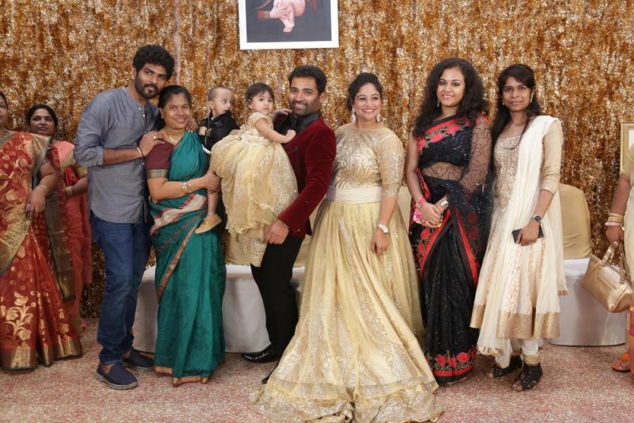 Dance Master Shobi's daughter Syamantakamani 1st birthday celebration held in Chennai. Celebs like Jyothika, Vignesh Shivan, Arun Vijay, KS Ravikumar, DD Divyadarshini, Ap Shreethar, Gayathri Raghuram, Preetha Hari, Dharani, Renuka Devi, Suseenthiran, Ameer Sultan, Thiru, Sangeetha Daughter Shivhiya, Krish, Rajiv Menon, Bharath, Rajesh M Selva, Latha Menon, Devi Sri Prasad, Prasanna, Riyaz Khan, Uma, K Bhagyaraj, Shariq Khan, Poornima, Shanthanu, Keerthi, Editor Mohan, Varalakshmi graced the event. Dance Master Shobi daughter's 1st birthday celebration,Syamantakamani,Syamantakamani birthday celebrations,KS Ravikumar,Jyothika,Vignesh Shivan,Editor Mohan,Arun Vijay,Nassar,K. Bhagyaraj,Poornima Jayaram,Shanthanu,Keerthi