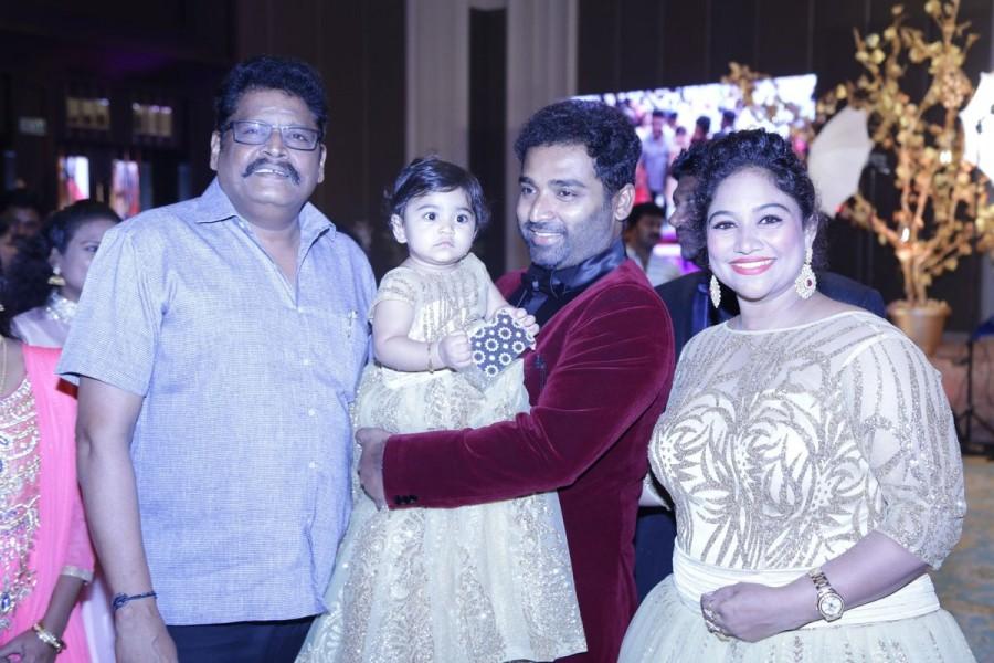 Dance Master Shobi's daughter Syamantakamani 1st birthday celebration held in Chennai. Celebs like Jyothika, Vignesh Shivan, Arun Vijay, KS Ravikumar, DD Divyadarshini, Ap Shreethar, Gayathri Raghuram, Preetha Hari, Dharani, Renuka Devi, Suseenthiran, Ameer Sultan, Thiru, Sangeetha Daughter Shivhiya, Krish, Rajiv Menon, Bharath, Rajesh M Selva, Latha Menon, Devi Sri Prasad, Prasanna, Riyaz Khan, Uma, K Bhagyaraj, Shariq Khan, Poornima, Shanthanu, Keerthi, Editor Mohan, Varalakshmi graced the event. Dance Master Shobi daughter's 1st birthday celebration,Syamantakamani,Syamantakamani birthday celebrations,KS Ravikumar,Jyothika,Vignesh Shivan,Editor Mohan,Arun Vijay,Nassar,K. Bhagyaraj,Poornima Jayaram,Shanthanu,Keerthi
