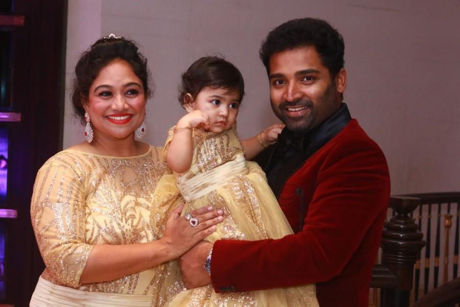 Dance Master Shobi's daughter Syamantakamani 1st birthday celebration held in Chennai. Celebs like Jyothika, Vignesh Shivan, Arun Vijay, KS Ravikumar, DD Divyadarshini, Ap Shreethar, Gayathri Raghuram, Preetha Hari, Dharani, Renuka Devi, Suseenthiran, Ameer Sultan, Thiru, Sangeetha Daughter Shivhiya, Krish, Rajiv Menon, Bharath, Rajesh M Selva, Latha Menon, Devi Sri Prasad, Prasanna, Riyaz Khan, Uma, K Bhagyaraj, Shariq Khan, Poornima, Shanthanu, Keerthi, Editor Mohan, Varalakshmi graced the event. Dance Master Shobi daughter's 1st birthday celebration,Syamantakamani,Syamantakamani birthday celebrations,KS Ravikumar,Jyothika,Vignesh Shivan,Editor Mohan,Arun Vijay,Nassar,K. Bhagyaraj,Poornima Jayaram,Shanthanu,Keerthi