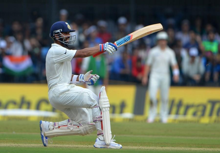 Rohit Sharma (51 not out) and Ravindra Jadeja (17 not out) forged a 53-run partnership before Kohli decided to declare the innings midway through the final session of the day. Sharma bought up his half century off 62 balls, with three fours and two sixes. At the close of play, New Zealand were on 28/0 and trailed India by 529 runs. Martin Guptill (17 batting) and Tom Latham (6 batting) were at the crease. Resuming the second day at 267/3, Kohli and Rahane helped India reach 358/3 at lunch. Virat Kohli,Ajinkya Rahane,Virat Kohli and Ajinkya Rahane,India vs New Zealand,India vs New Zealand Test series,India vs New Zealand score,India vs New Zealand 3rd Test,India vs New Zealand pics,India vs New Zealand images,India vs New Zealand photos,Indi