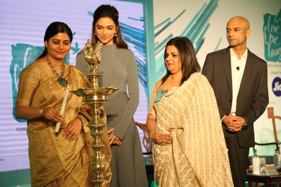 Bollywood actress Deepika Padukone lighting the lamp with Minister of State, Health and Family Welfare, Smt. Anupriya Patel and the board of trustees Deepika Padukone,Deepika Padukone launches Mental Health Awareness Campaign,Mental Health Awareness Campaign,Mental Health Day,Mental Health Day Campaign,Deepika Padukone pics,Deepika Padukone images,Deepika Padukone photos,Deepika Padukone stills,Deepika