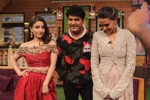 Photos of Soha Ali Khan and Neha Dhupia on the set of Kapil Sharma Show.