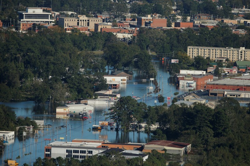 An aerial view shows flood waters after Hurricane Matthew in Lumberton, North Carolina. Hurricane Matthew,North Carolina from above,North Carolina from above after Hurricane Matthew,after Hurricane Matthew,Hurricane Matthew shocking aerial photos,Hurricane Matthew shocking aerial pics,Hurricane Matthew shocking aerial images,Hurricane Matthe