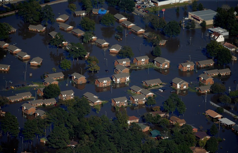 An aerial view shows a neighborhood that was flooded after Hurricane Matthew in Lumberton, North Carolina. Hurricane Matthew,North Carolina from above,North Carolina from above after Hurricane Matthew,after Hurricane Matthew,Hurricane Matthew shocking aerial photos,Hurricane Matthew shocking aerial pics,Hurricane Matthew shocking aerial images,Hurricane Matthe