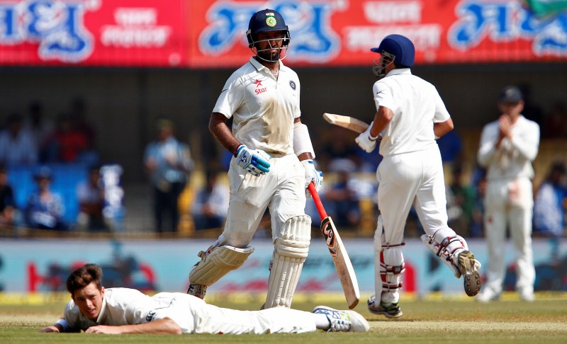 Among the New Zealand bowlers, off-spinner Jeetan Patel was the only one to bag wickets with figures of 2-56. Patel trapped Kohli leg before shortly after lunch with a delivery that turned and hit the Indian captain on the pads after pitching just outside off. India vs New Zealand,Cheteshwar Pujara hits 8th Test ton,Cheteshwar Pujara,Cheteshwar Pujara 8th century,Cheteshwar Pujara century,India vs New Zealand,3rd Test,India vs New Zealand Test series,India vs New Zealand 3rd Test,India vs New Zealand pics,Indi