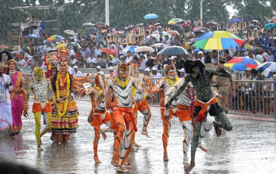 Unfazed by sudden rain and cloudy weather, thousands of people from across the state and country assembled along the 5km route to Bannimantap grounds where a torchlight parade in the night culminated the fest on Vijayadashmi, signifying triumph of good over evil. Mysore Dasara,Mysore Dasara 2016,Mysore Dasara Celebrations,Mysore Dasara Celebrations pics,Mysore Dasara Celebrations images,Mysore Dasara Celebrations photos,Mysore Dasara Celebrations stills,Mysore Dasara Celebrations pictures,Mysore Dasara pics,Mysore