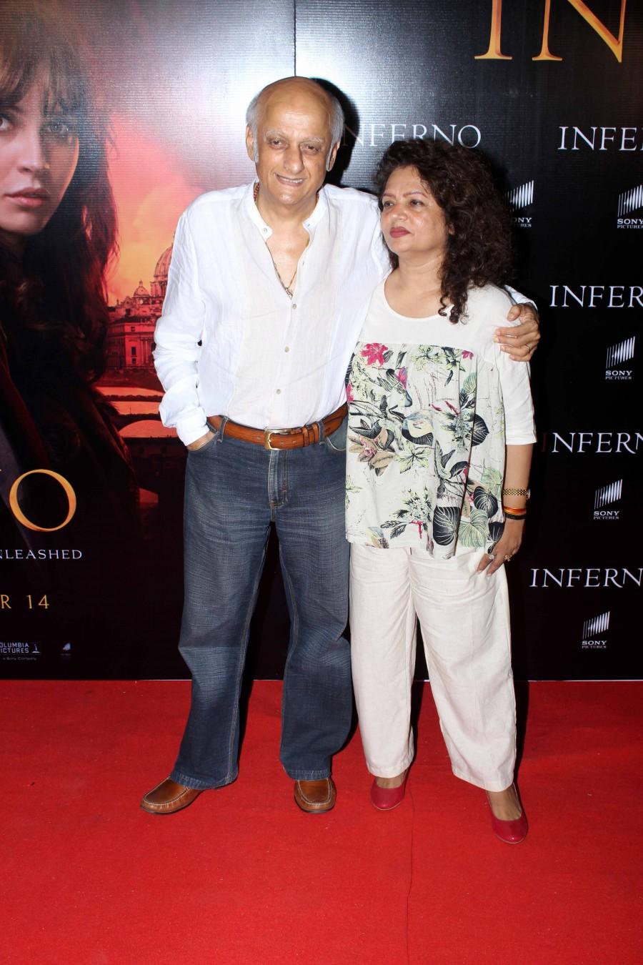 Mukesh Bhatt and Nilima Bhatt at Inferno special screening. Inferno special screening,Irrfan Khan,Pooja Hegde,Richa Chadda,Govind Sandhu,Meghna Gulzar,Sonnalli Seygall,Ramesh Sippy,Kiran Juneja,Fahad Samar,Abhinay Deo,Gulshan Devaiya,Kalliroi Tziafeta,Gautam Gulati,Inferno special screening pics,Inferno special sc