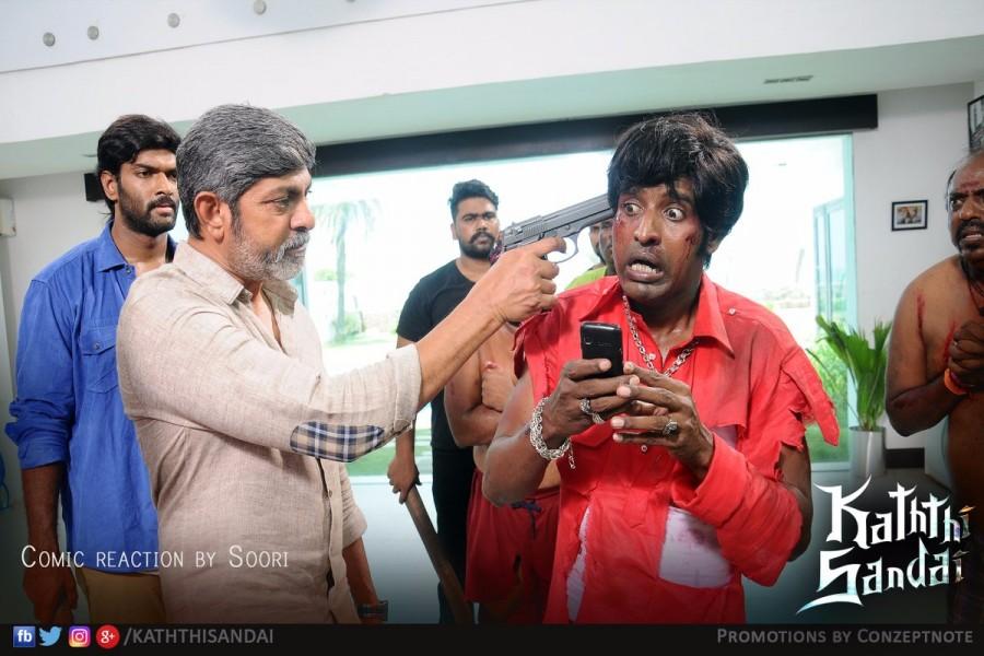 Kaththi Sandai is an upcoming Tamil movie written and directed by Suraj. The film stars Vishal and Tamannaah in the lead role, while Jagapati Babu, Vadivelu, Soori, Tarun Arora, Sampath Raj, Balaji and Aarthi appears in the supporting role. Kaththi Sandai,Kaththi Sandai pics,Kaththi Sandai images,Kaththi Sandai photos,Kaththi Sandai stills,Kaththi Sandai pictures,Vishal,Tamannaah,Jagapati Babu, Vadivelu, Soori, Tarun Arora, Sampath Raj, Balaji,Kaththi Sandai latest movie stills,Kaththi Sanda
