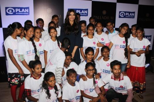 Photos of Bollywood actor Sonam Kapoor with children of Plan India during the 7th Anniversary celebration of Palladium organised by Plan India.