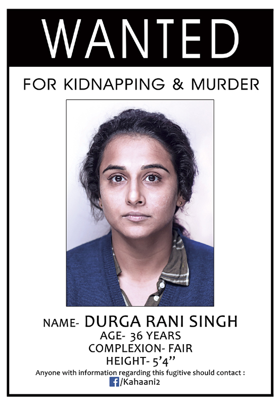 The first teaser poster for filmmaker Sujoy Ghosh's much awaited suspense thriller "Kahaani 2" came out on Tuesday, and actress Vidya Balan is "most wanted" as her character Durga Rani Singh is charged with kidnapping and murder. Vidya, who also featured in the 2012 film "Kahaani", will be essaying a 36-year-old woman wanted for kidnapping and murder in the second installment of the suspense thriller. Vidya Balan,vidya balan kahaani 2,Vidya Balan wanted in Kahaani 2,Vidya Balan wanted,Vidya Balan in Kahaani 2,Kahaani 2,Kahaani 2 poster,Kahaani 2 first look,Kahaani 2 first look poster