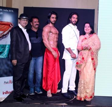 Actor Jackie Shroff unveils a wax model of Anoop Singh Thakur (Mr World 2015) at Westin hotel, he is the second sportsman after Kapil Dev to be immortalised in wax at the wax museum.