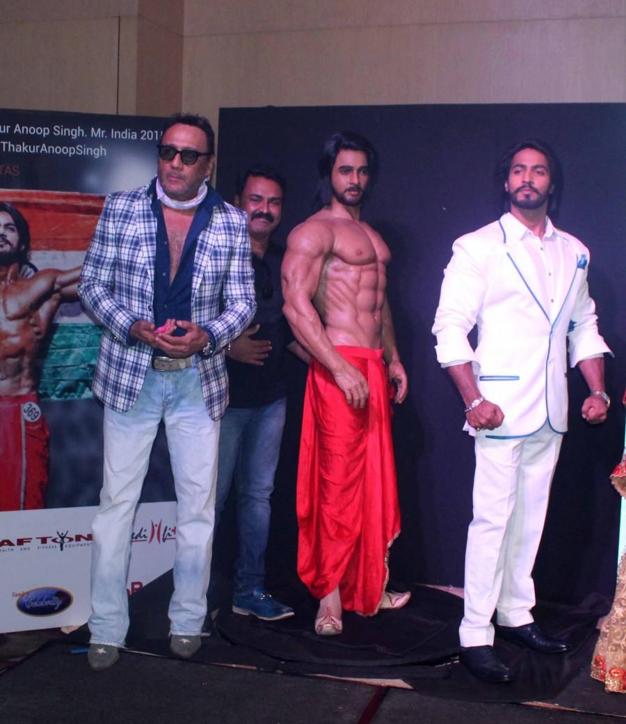 Actor Jackie Shroff unveils a wax model of Anoop Singh Thakur (Mr World 2015) at Westin hotel, he is the second sportsman after Kapil Dev to be immortalised in wax at the wax museum. Jackie Shroff,Anoop Singh Thakur,Anoop Singh Thakur wax,Mr World 2015,Anoop Singh Thakur, Mr World 2015,Kapil Dev,wax museum