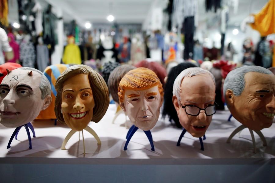 Masks of different politicians are displayed in the showroom of Jinhua Partytime Latex Art and Crafts Factory in Jinhua. Halloween creative masks,Halloween masks,Halloween Masks,Halloween funny Masks,Halloween scary Masks,Printable Halloween Masks