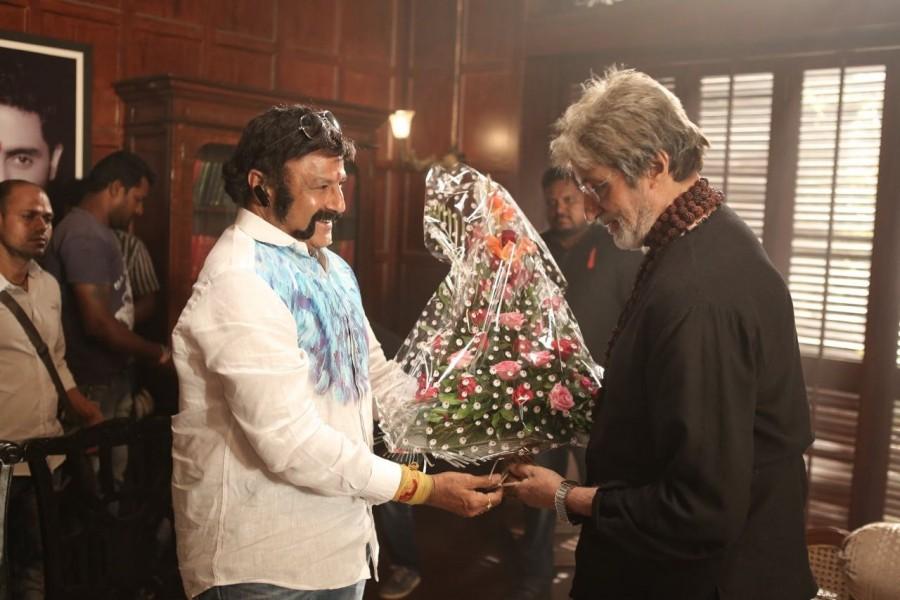 Veteran actor Nandamuri Balakrishna met Bollywood Mega Star Amitabh Bachchan on sets of Sarkar 3 movie, which is a sequel to Sarkar movie directed by Ram Gopal Varma. Amitabh Bachchan meets Balakrishna,Amitabh Bachchan,Balakrishna,Ramoji Film City,actor Amitabh Bachchan,Sarkar 3,Sarkar 3 shooting,Sarkar 3 on the sets