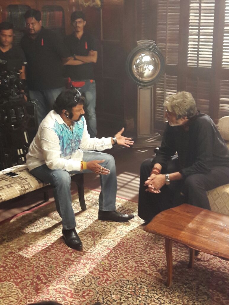 Photos of Bollywood actor Amitabh Bachchan meets Balakrishna in Ramoji Film City. Amitabh Bachchan meets Balakrishna,Amitabh Bachchan,Balakrishna,Ramoji Film City,actor Amitabh Bachchan,Sarkar 3,Sarkar 3 shooting,Sarkar 3 on the sets