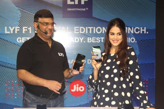 Photos of Bollywood actress Genelia D'souza launches Reliance Jio special edition Lyf F1 smartphone.