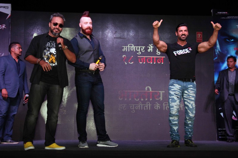 World Wrestling Entertainment (WWE) Wrestler Sheamus and Bollywood actor John Abraham during the promotion of upcoming film Force 2, in Mumbai, India on October 22, 2016. Force 2,Force 2 promotion,Force 2 movie promotion,John Abraham,WWE Wrestler Sheamus,Sheamus,Wrestler Sheamus and John Abraham,Bollywood movie Force 2,Force 2 pics,Force 2 images,Force 2 stills,Force 2 pictures