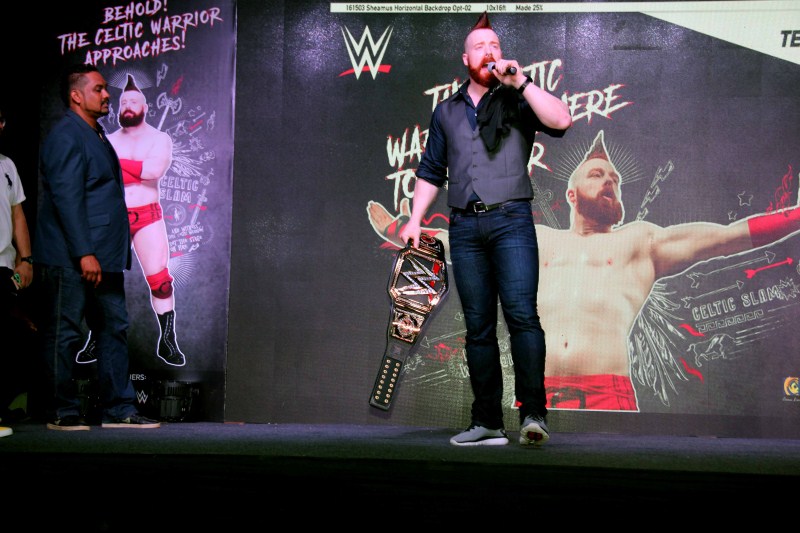 World Wrestling Entertainment (WWE) Wrestler Sheamus during the promotion of upcoming film Force 2, in Mumbai, India on October 22, 2016. Force 2,Force 2 promotion,Force 2 movie promotion,John Abraham,WWE Wrestler Sheamus,Sheamus,Wrestler Sheamus and John Abraham,Bollywood movie Force 2,Force 2 pics,Force 2 images,Force 2 stills,Force 2 pictures