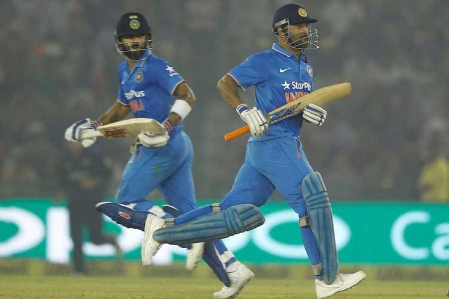Dhoni smashed six fours and three sixes during his 91-ball innings and when he got out -- a catch by Taylor at short cover off Henry delivery -- his team was in a strong position with 94 runs required from 16.1 overs. India beat New Zealand by 7 wickets,India beat New Zealand,India beats New Zealand,3rd ODI,India vs New Zealand,Virat Kohli,MS Dhoni