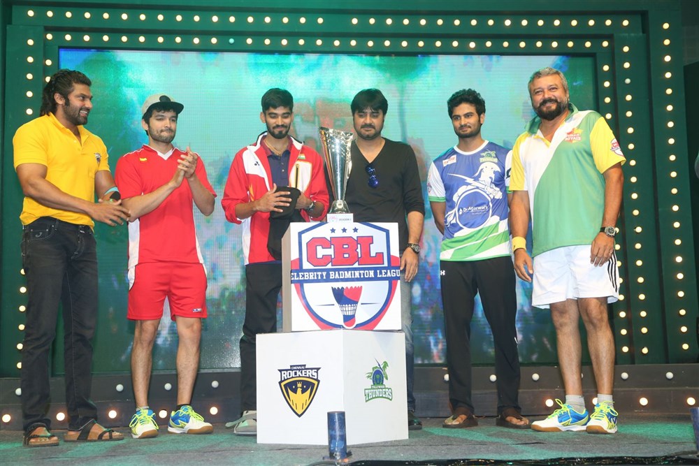 Celebrity Badminton League 4th match inauguration event held at Gachibowli Indoor Stadium in Hyderabad. Celebs like Naga Chaitanya, Arya, Jayaram, Prasanna, Vaibhav Reddy, Tarun, Srikanth, Lakshmi Manchu, Aindrita Ray, Sanjjanaa, Tejaswi Madivada, Suja Varunee, Sudheer Babu, Iniya, Gayathrie Shankar, Rupa Manjari Sanghavi and other stars have graced the event. Celebrity Badminton League Launch,Celebrity Badminton League,Naga Chaitanya,Arya,Jayaram,Prasanna,Vaibhav Reddy,Tarun,Srikanth,Lakshmi Manchu,Aindrita Ray,Sanjjanaa,Tejaswi Madivada,Suja Varunee,Sudheer Babu,Iniya,Gayathrie Shankar,Rupa Manjari,Sanghavi