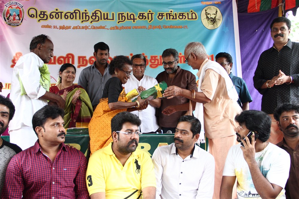 Photos of Tamilnadu Nadigar Sangam 2016 Diwali Gift Distribution event held at Chennai. Celebs like Nassar, Vishal, Rajkiran, Karunas, Manobala, Ponvannan and others graced the event. Nadigar Sangam Diwali Gift Distribution,Diwali Gift Distribution,Nadigar Sangam,Nassar,Vishal,Rajkiran,Karunas,Manobala,Ponvannan