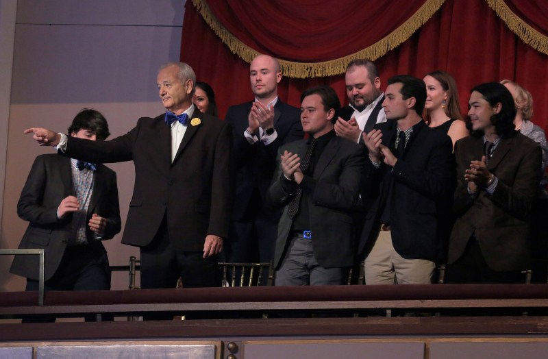 Bill Murray points to the stage as he arrives. Bill Murray,Mark Twain Prize,American Humor at the Kennedy Center,Kennedy Center,19th annual Mark Twain Prize,Bill Murray awarded Mark Twain Prize