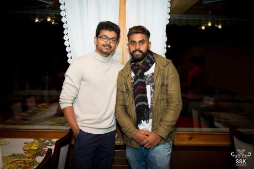 Bairavaa actor Vijay poses with Swiss fans.