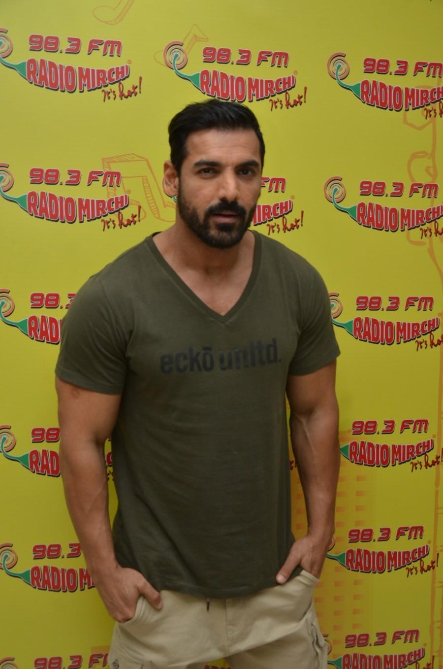 John Abraham at Mirchi 98.3 studio. John Abraham,Sonakshi Sinha,John Abraham and Sonakshi Sinha,Force 2,Force 2 promotion,Force 2 movie promotion,John Abraham at Mirchi 98.3 studio,Sonakshi Sinha at Mirchi 98.3 studio