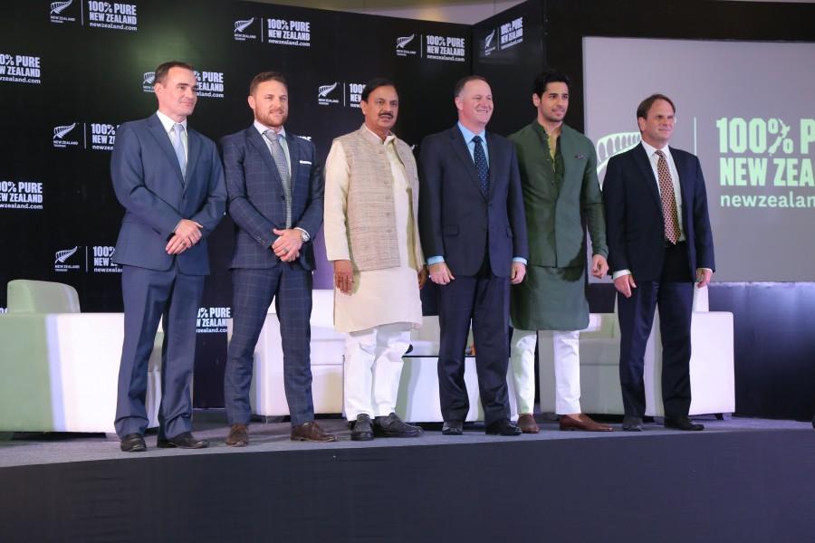 Steven Dixon, Regional Manager, South and South East Asia, Tourism New Zealand, Brendon McCullum, Former BLACKCAPS Cricket Captain, Dr. Mahesh Sharma, Union Minister of State for Culture and Tourism, the Right Honourable John Key MP, Prime Minister of New Zealand, Sidharth Malhotra, Tourism New Zealand’s Brand Ambassador and David Craig, General Manager, Asia, Tourism New Zealand. Sidharth Malhotra,Prime Minister of New Zealand,New Zealand Prime Minister,John Key MP,Sidharth Malhotra pics,Sidharth Malhotra images,Sidharth Malhotra stills,Sidharth Malhotra pictures