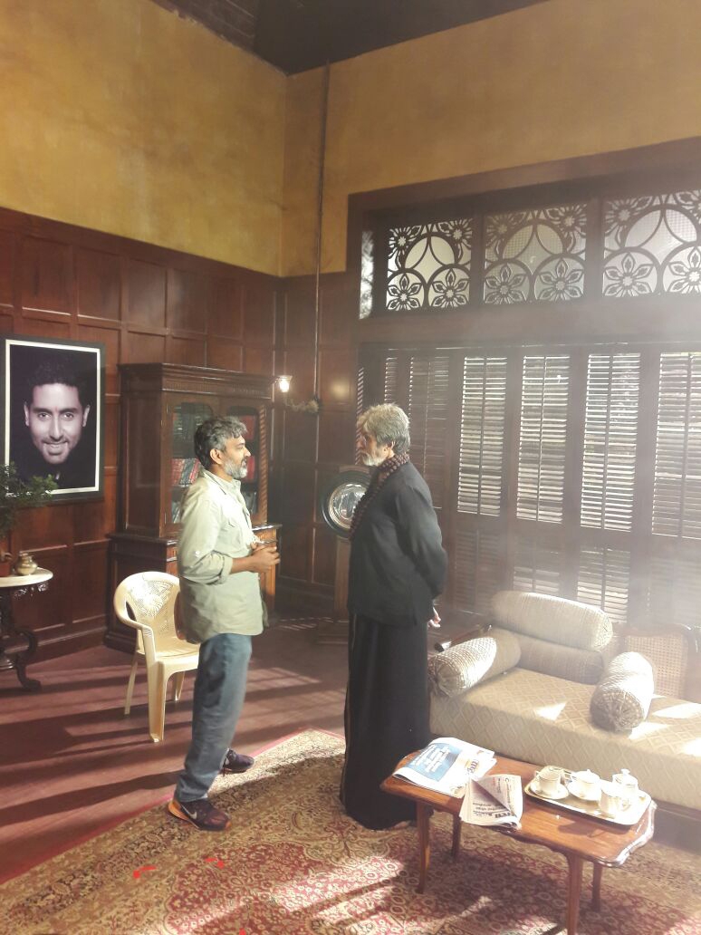 Photos of Baahubali director SS Rajamouli meets Bollywood megastar Amitabh Bachchan on the sets of Sarkar 3. Baahubali,SS Rajamouli,SS Rajamouli meets Amitabh Bachchan,Amitabh Bachchan,Sarkar 3,Sarkar 3 on the sets