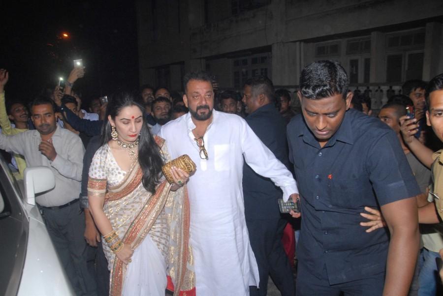 Actor Sanjay Dutt along with his wife Manyata during Aamir Khan's Diwali celebration in Mumbai, on Oct 30, 2016. Aamir Khan's Diwali party 2016,Aamir Khan's Diwali party,Aamir Khan Diwali party 2016,Aamir Khan Diwali party,Sunny Leone,Vidya Balan,Sanjay Dutt,Aamir Khan Diwali party pics,Aamir Khan Diwali party images,Aamir Khan Diwali party photos,Aamir Kh