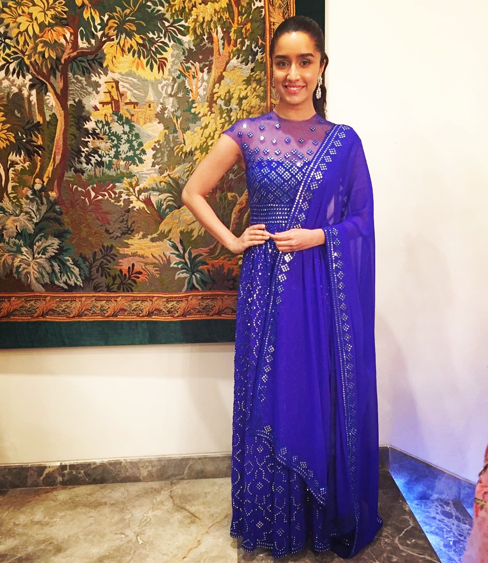 Shraddha Kapoor - Putting the glam into the season! Shraddha Kapoor is liminous in a blue jaali mirror outfit from ASAL by Abu Sandeep this Diwali. Amitabh Bachchan,Shraddha Kapoor,Tabu,Abu Jani Sandeep Khosla,Sandeep Khosla,Abhishek Bachchan,Saudamini Mattu,Shweta Bachchan Nanda