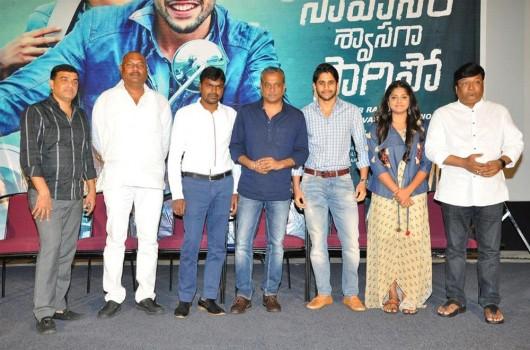 Telugu movie Saahasam Swaasaga Saagipo press meet event held at Hyderabad. Celebs like Actor Akkineni Naga Chaitanya, Actress Manjima Mohan, Director Gautham Menon, Dil Raju, Miryala Ravinder Reddy, Bellamkonda Suresh, Kona Venkat and others graced the event.
