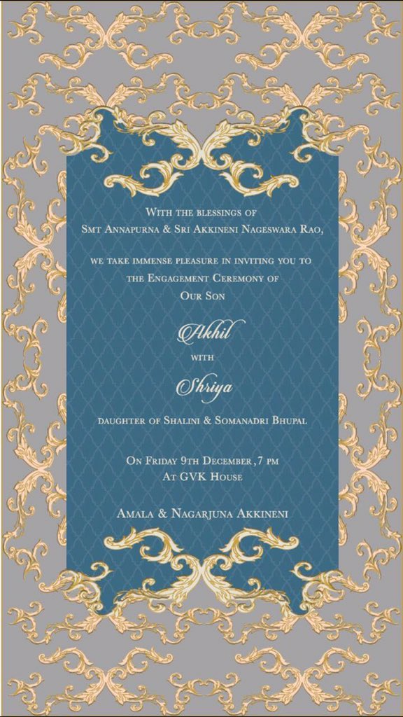 Akhil Akkineni and Shriya Bhupal's Engagement Invitation Card - Photos ...