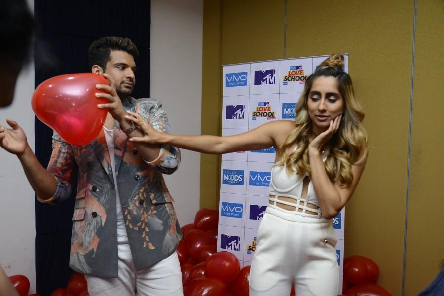 Photos of Bollywood Actors Anusha Dandekar and Karan Kundra during a press conference of reality show MTV Love School 2 in Mumbai on Nov 3, 2016. Anusha Dandekar and Karan Kundra,Anusha Dandekar,Karan Kundra,MTV Love School 2,MTV Love School 2 Press Conference,MTV Love School 2 press meet