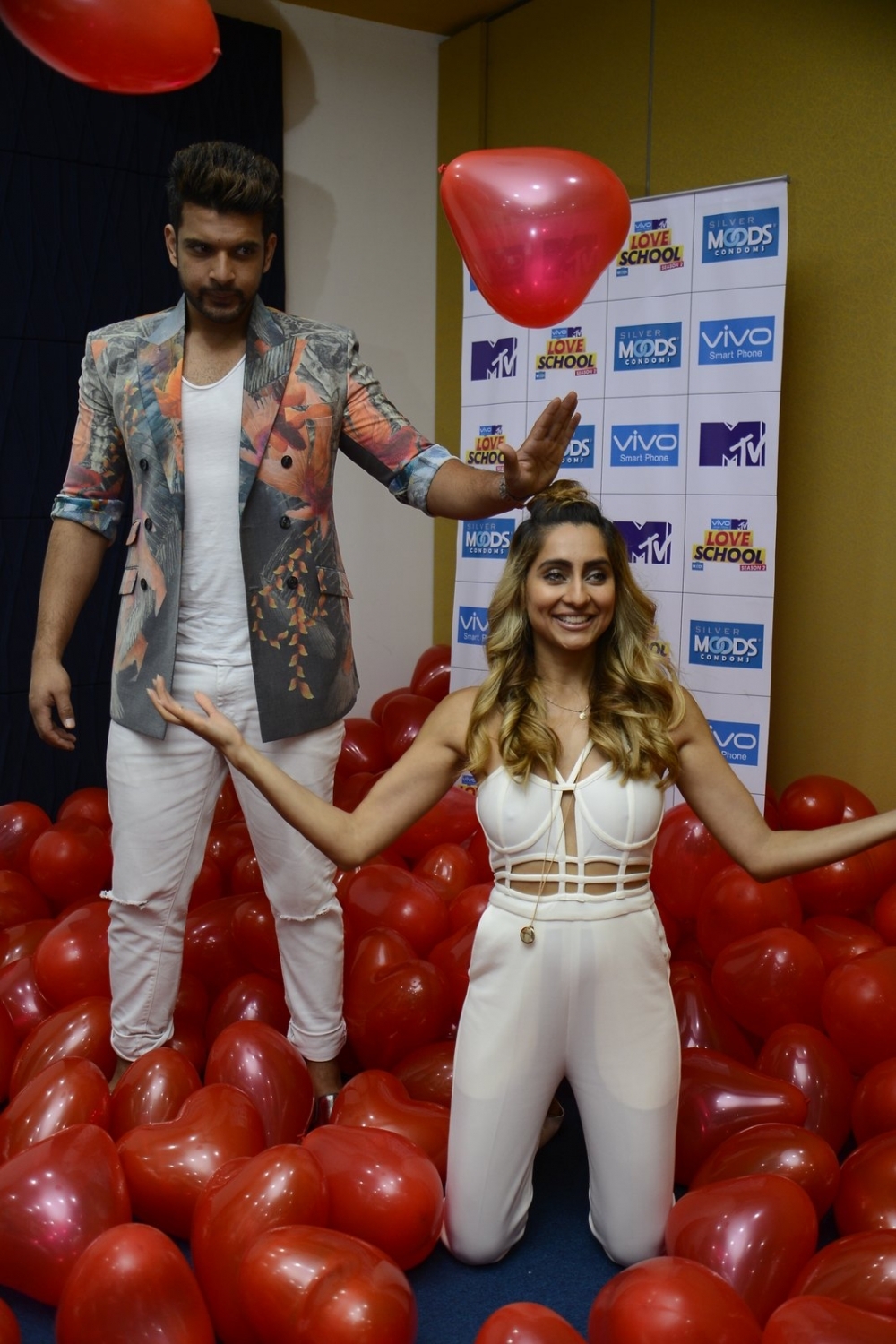 Photos of Bollywood Actors Anusha Dandekar and Karan Kundra during a press conference of reality show MTV Love School 2 in Mumbai on Nov 3, 2016. Anusha Dandekar and Karan Kundra,Anusha Dandekar,Karan Kundra,MTV Love School 2,MTV Love School 2 Press Conference,MTV Love School 2 press meet