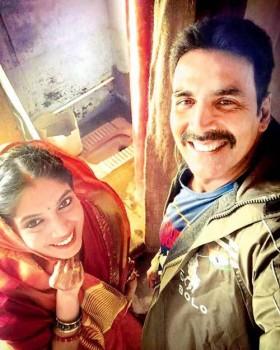 Akshay on Sunday took to Twitter, where he shared a photograph of himself with Bhumi. In the image, Bhumi is seen donning a red sari and vermillion on her forehead and Akshay is seen sporting a moustache. The two are seen posing in front of a toilet. 