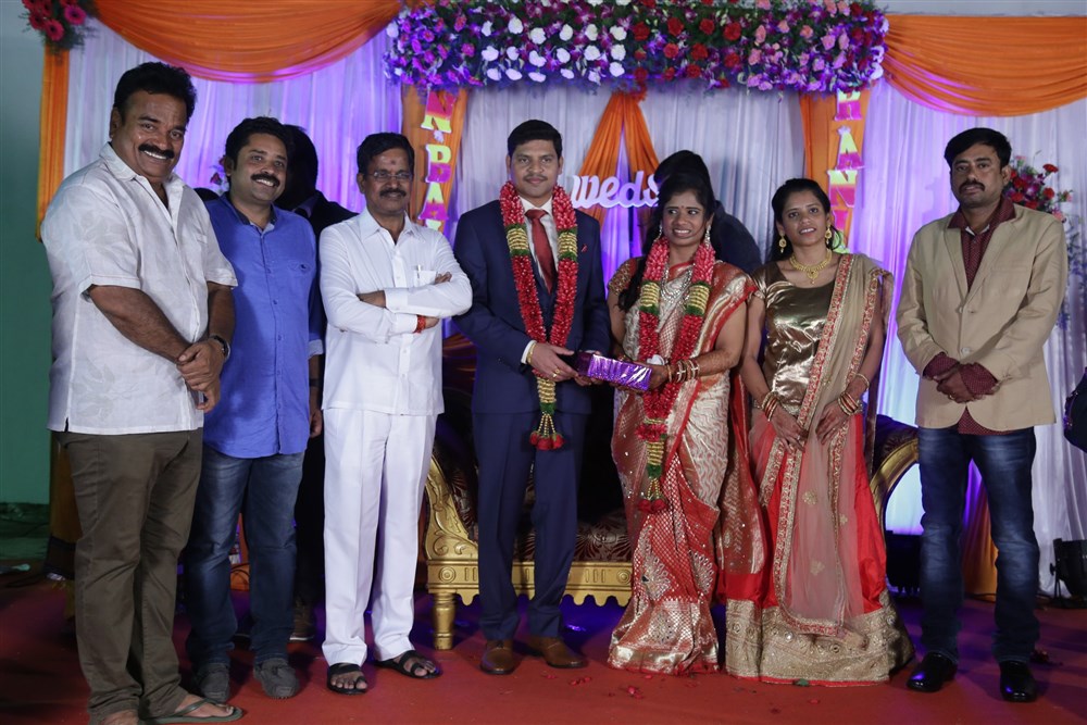 Kalaipuli S Thanu at Seenu Ramasamy's Sister Wedding Reception. Seenu Ramasamy's Sister Wedding Reception,Vijay Sethupathi,MK Stalin,Kanimozhi,Udhayanidhi Stalin,Vairamuthu,Bala,Senthil,Manobala,Kalaipuli S Thanu