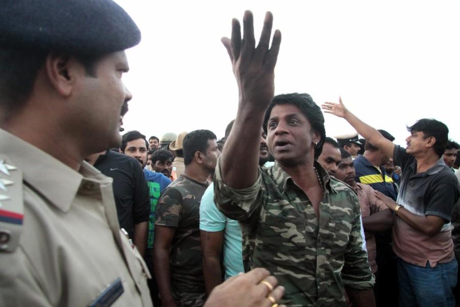Rescue operations underway at TG Halli lake where two male actors Anil and Uday, aged 31 and 38 years drowned during the shooting of a Kannada movie while enacting a stunt scene by jumping from a helicopter on Nov 7, 2016. Masti Gudi accident,Masti Gudi,Masti Gudi kannada actors,Masti Gudi shooting,Rescue operations at Thippagondanahalli lake,Thippagondanahalli lake,Thippagondanahalli,TG Halli,Duniya Vijay,Duniya Vijay at Masti Gudi accident