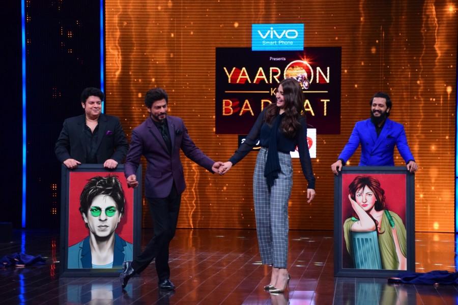 The show is about testing celebrity friendships through a series of fun games, tasks, challenges and the the two actors who have been friends for nearly 8 years now will speak of how they hit it off and divulge secrets that will let audiences get to know them even better! King Khan and Anushka Sharma,Shah Rukh Khan,Anushka Sharma,ZEE TV's Yaaron Ki Baraat,Yaaron Ki Baraat,King Khan,Riteish Deshmukh,Sajid Khan