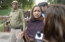 Missing JNU student Najeeb's mother Fatima Nafees comes out after meeting Union Home Minister Rajnath Singh at his residence in New Delhi on Nov. 8, 2016.
