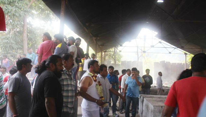 Funeral procession of actor Uday, who was died during shooting of a Kannada film Masti Gudi while enacting a stunt scene by jumping from a helicopter; in Bengaluru on Nov. 10, 2016. Uday,Uday Funeral,Uday Funeral pictures,Uday Funeral pics,Uday Funeral images,Uday Funeral photos,Uday Funeral stills,Masti Gudi movie,Masti Gudi accident,masti gudi death,Masti Gudi kannada actors