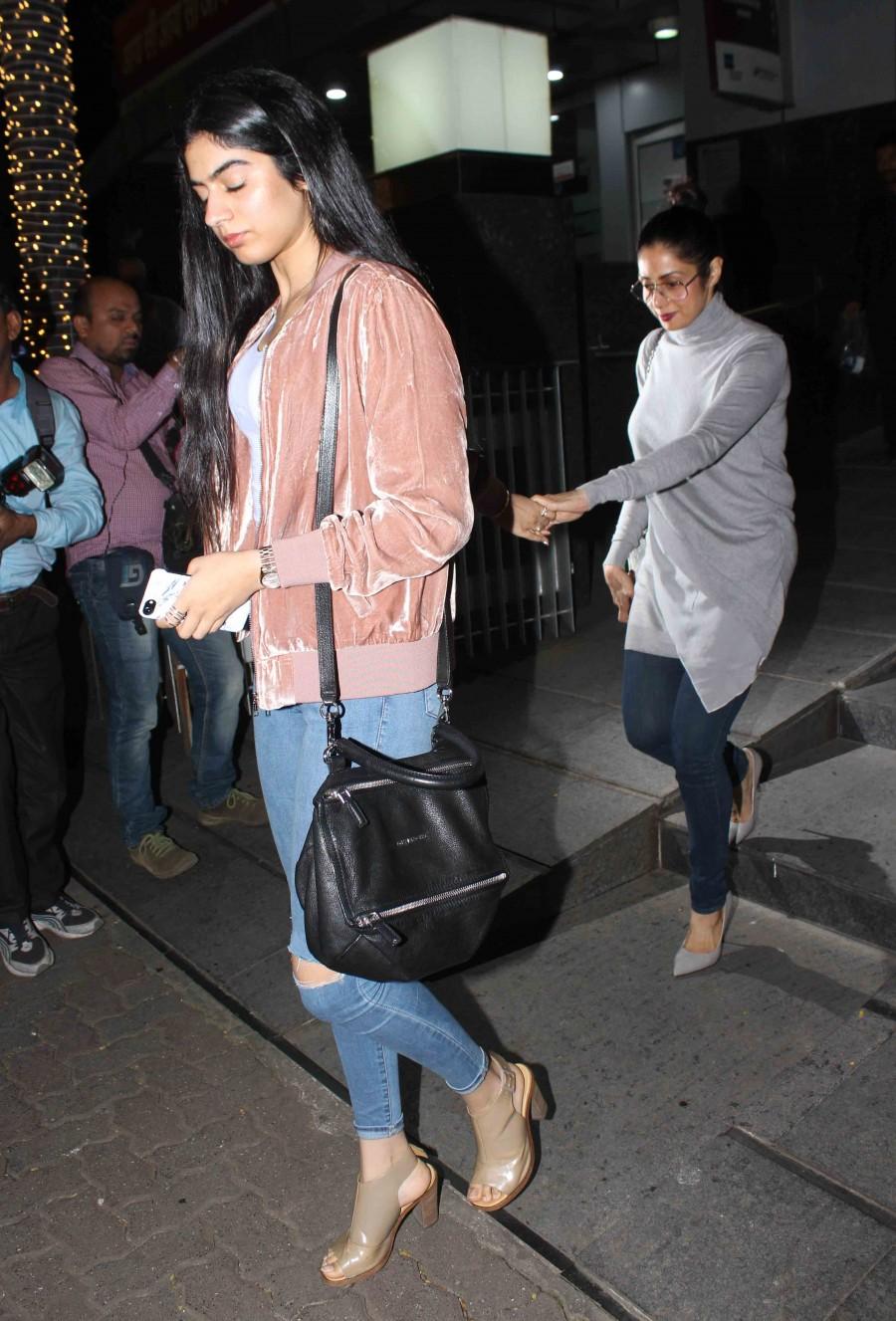 Photos of Actress Sridevi with daughter spotted in Mumbai on Nov. 10, 2016. Sridevi,Sridevi Kapoor,Boney Kapoor,Boney Kapoor with her daughter,Sridevi with her daughter,Sridevi daughters,Sridevi daughter