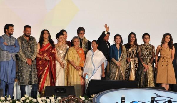 West Bengal Chief Minister Mamata Banerjee, actors Amitabh Bachchan, Jaya Bachchan, Shah Rukh Khan and Kajol Devgan during the inauguration of 22nd Kolkata International Film Festival (KIFF) in Kolkata on Nov 11, 2016.